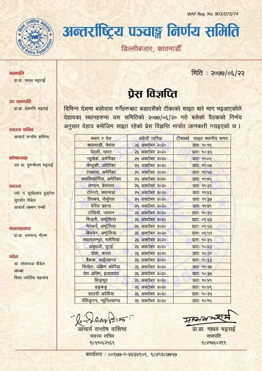 दशैंको टीका लगाउने उत्तम साइत तयार : कुन देशमा कति बजे साइत ?